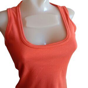 Vintage Tank Top 1960's Women's S/M Single Stitch Orange Sleeveless Scoop Neck